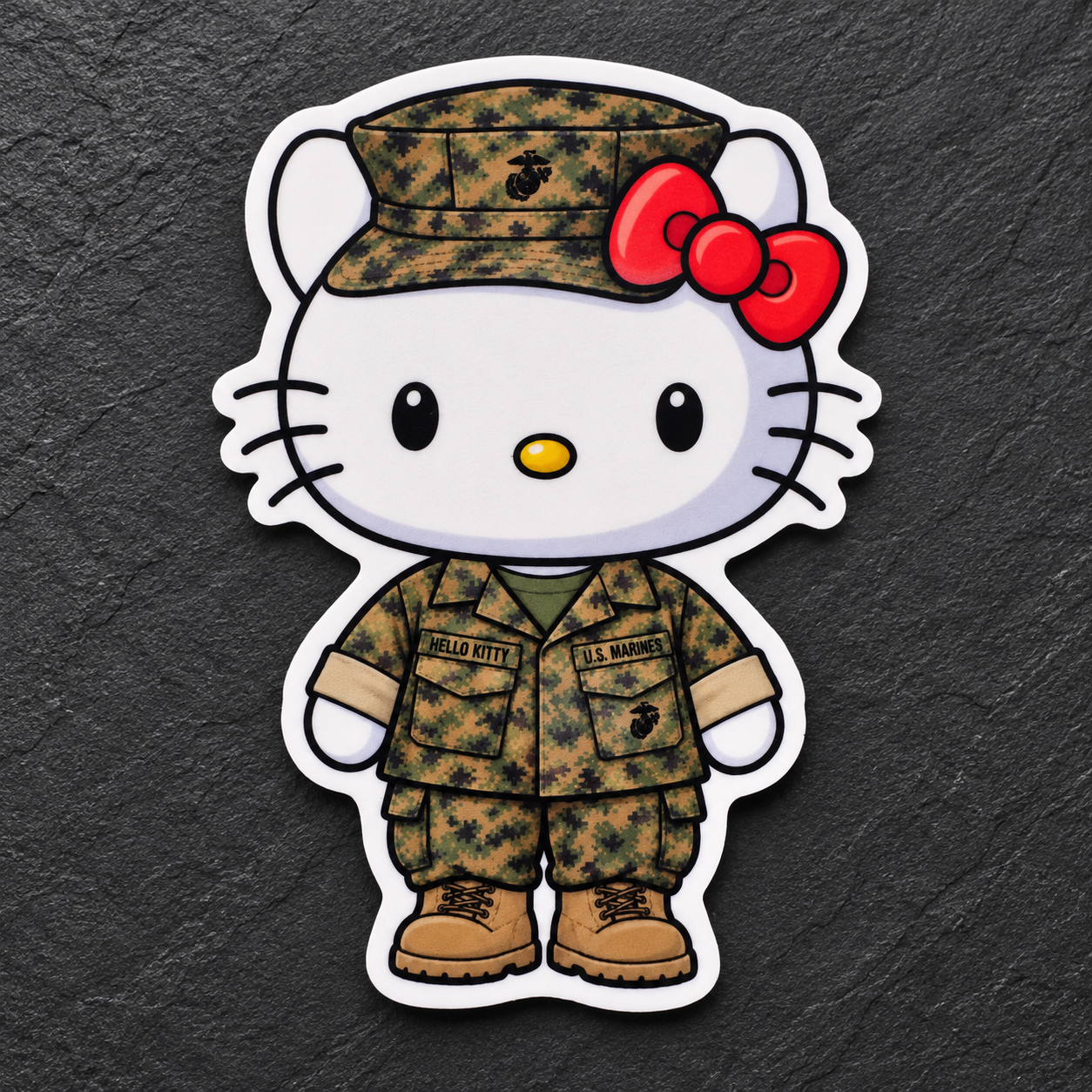 Hello Kitty in USMC Woodland MARPAT sticker