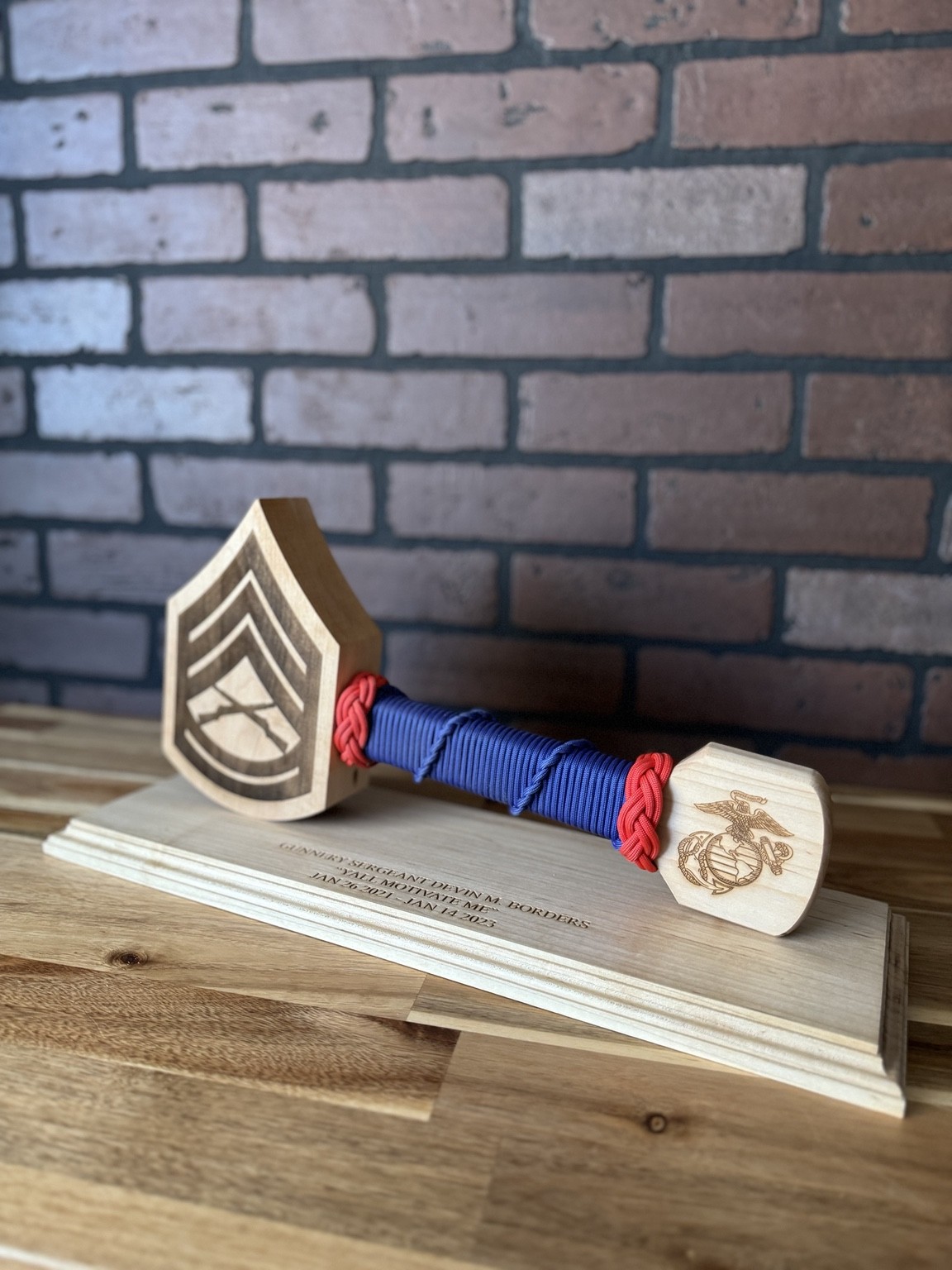 Gunnery Sergeant rank hammer with engraved base
