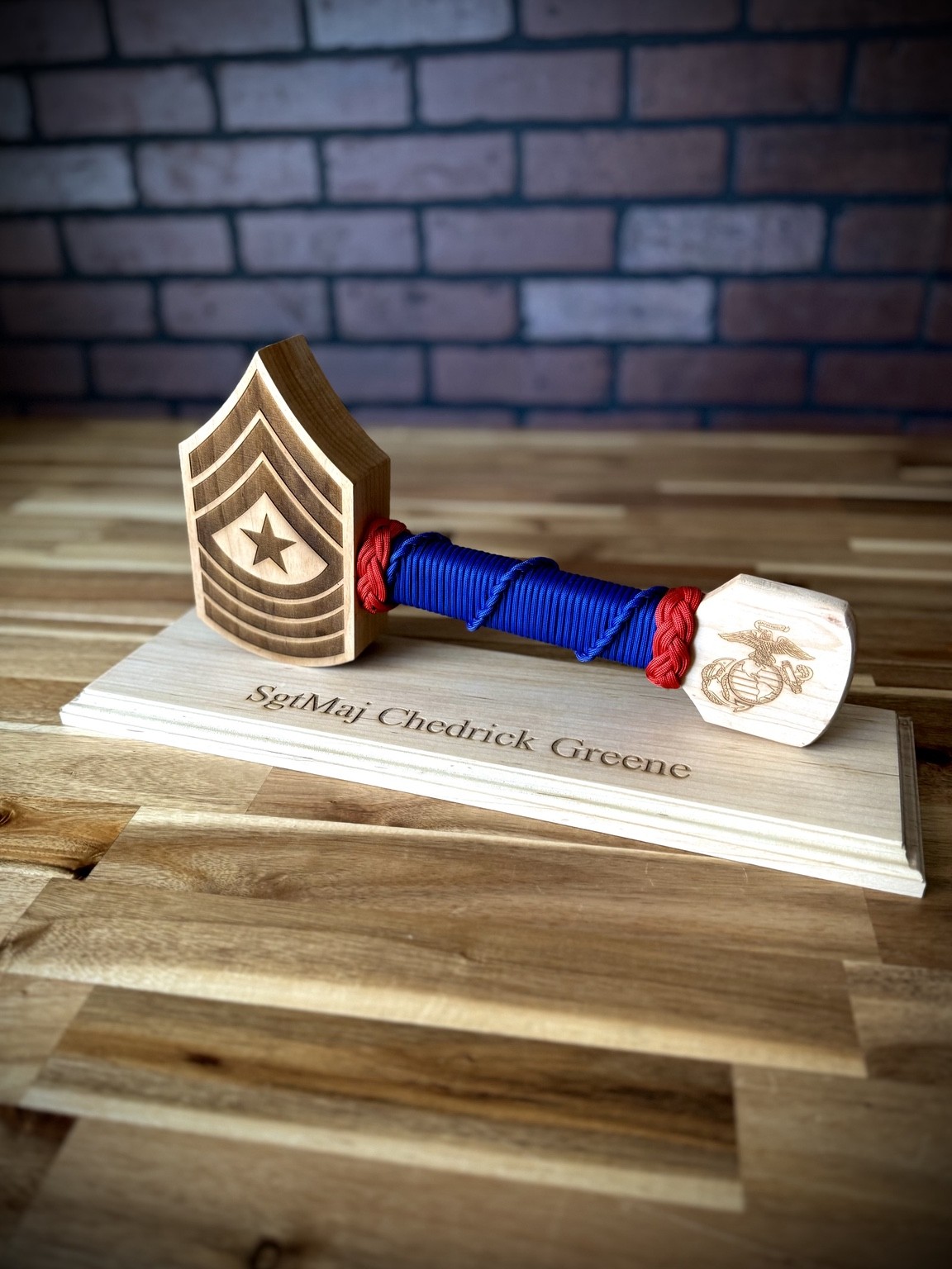 Sergeant Major rank hammer with engraved base