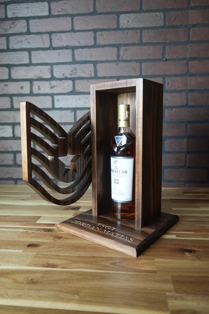 Marine rank wooden whiskey display case